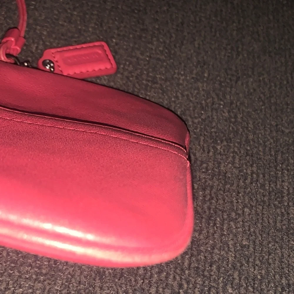Coach Coral Pink Leather Wristlet with Strap hangtag